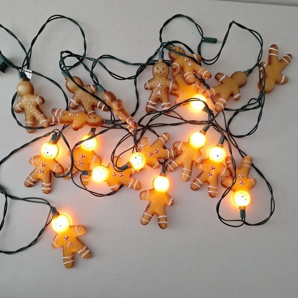 2 Sets, Vintage Blow Mold Christmas Gingerbread Man Light Set, For Indoor, 20 Ft